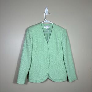 Vintage Christian Dior Blazer Jacket Wmns 8 Made In USA Silk Trim Mint Green 80s